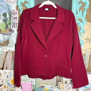 Vintage RAG Brand Red One Button Blazer Suit Jacket Women’s Sz.14 Office Holiday